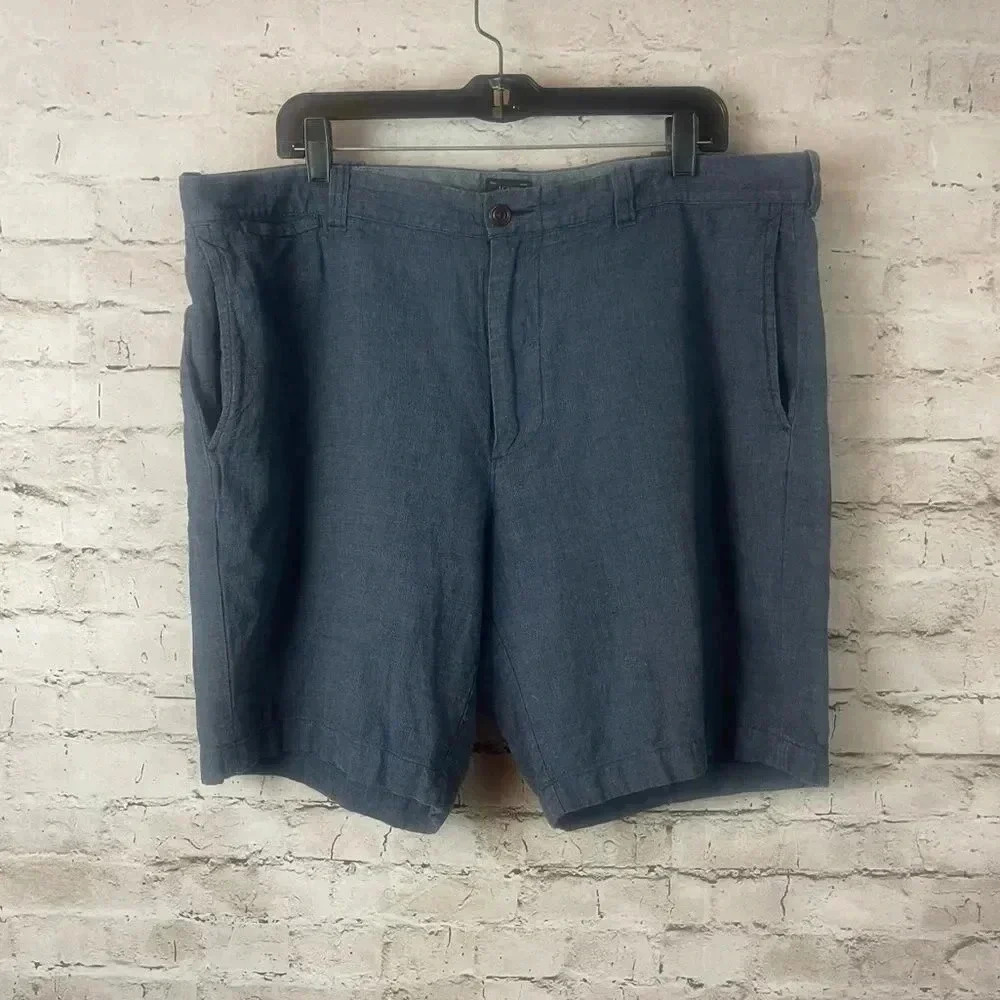 J. Crew Stanton Men's Size 38 Shorts Blue E6139 Linen Cotton Pockets Casual